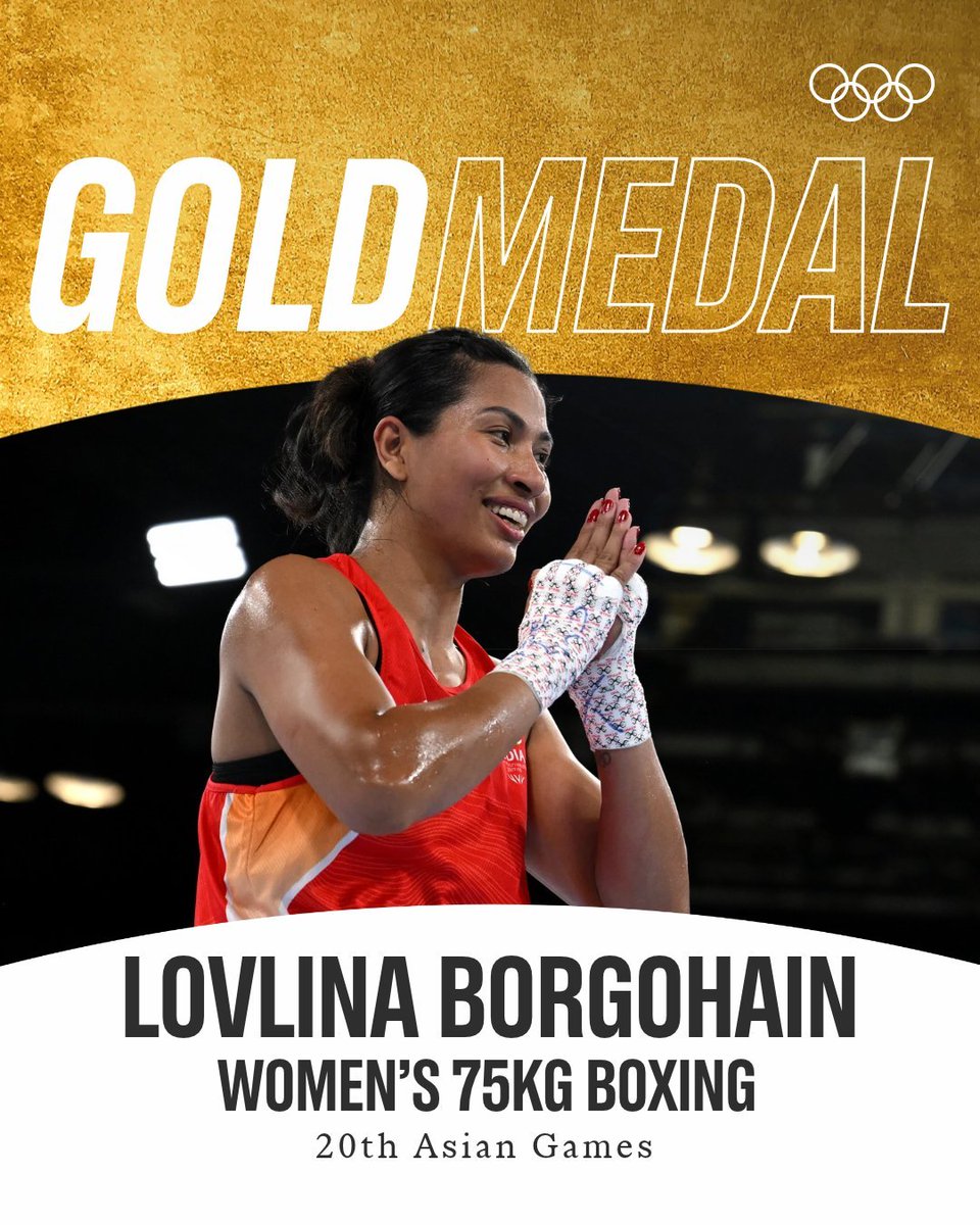 MindFreshX's tweet photo. Lovlina Borgohain has scripted history by winning a gold medal in the women’s 75kg boxing event at the Aichi-Nagoya Asian Games 2026. In a dominant final bout, she defeated China’s Ziyi Bao with a unanimous 5-0 decision. https://t.co/FtiMSkWsCe