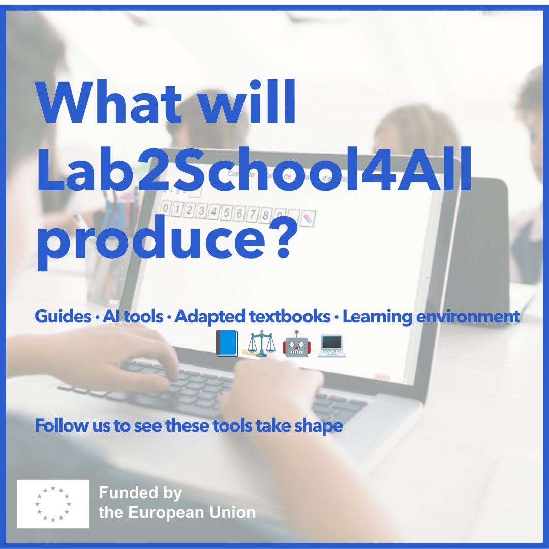 Lab2School4All's tweet photo. 📦 What will #Lab2School4All produce?

📘 A guide to effective adaptation practices
⚖️ A legal guide
🤖 An AI-powered open-source environment
📚 Adapted digital textbooks
💻 A customizable learning environment

👉 Follow the project as these tools take shape. https://t.co/TlLTLSfLB2
