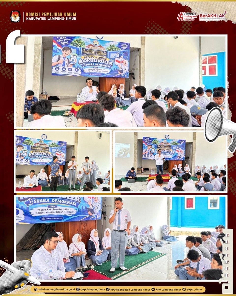 kpu_timur's tweet photo. #TemanPemilih,
KPU Kabupaten Lampung Timur terus memperkuat pendidikan demokrasi bagi generasi muda melalui kegiatan sosialisasi dan pendidikan pemilih, khususnya bagi pemilih pemula,Senin (1/10). https://t.co/F7H0RoGy9O