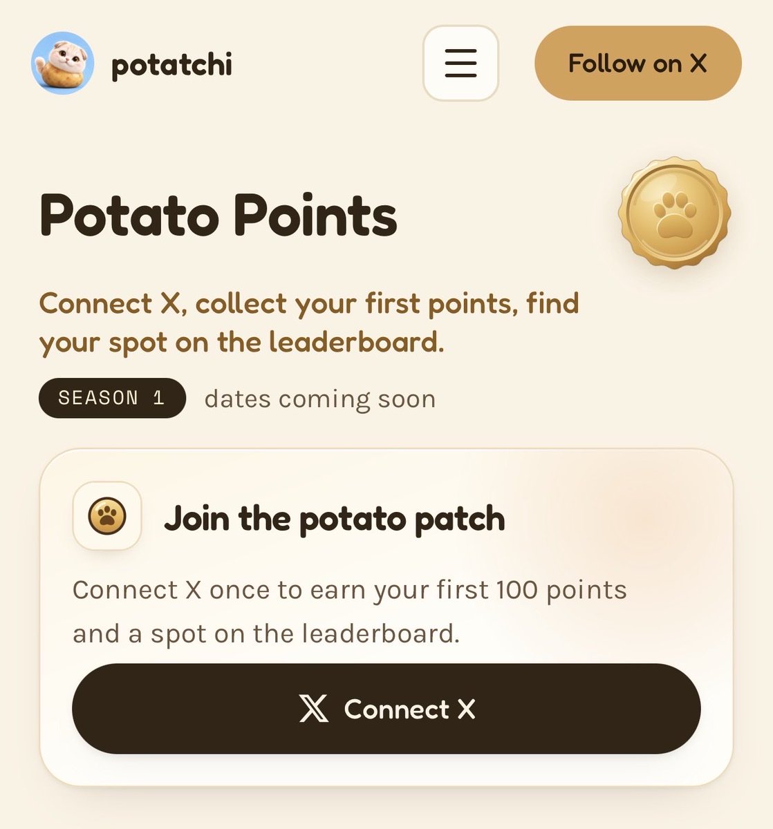 ruralvalidsnake's tweet photo. MAJOR UPDATE 🚨

Potato Points is now LIVE. 🥔✨

Season 1 starts today.

You can now connect your X account, earn your first points, secure your spot on the leaderboard, and start climbing. You’ll also be able to invite your friends using your own unique referral link, so the potato patch can keep growing. 😂🥔

This is where things get interesting.

Potato Points can become a gold mine for active community members. 👀

If you consistently stay in the Top 10, you may become eligible for rewards such as:

• Cash rewards
• Airdrops
• Special community incentives
• More surprises from the team

The more active you are, the better your chances to stand out.

Connect. Earn points. Climb the leaderboard. Invite your friends.
Let’s see who becomes the biggest potato in Season 1. 🏆🥔

Important disclosure:
Potato Points are part of a community engagement system. Rewards are not guaranteed and may change at any time. This is not financial advice, not an investment promise, and not a guarantee of future value or utility. Participation is optional, and users should always do their own research.

Visit https://t.co/BiGhWzrgEf @heypotatchi 🤝💚