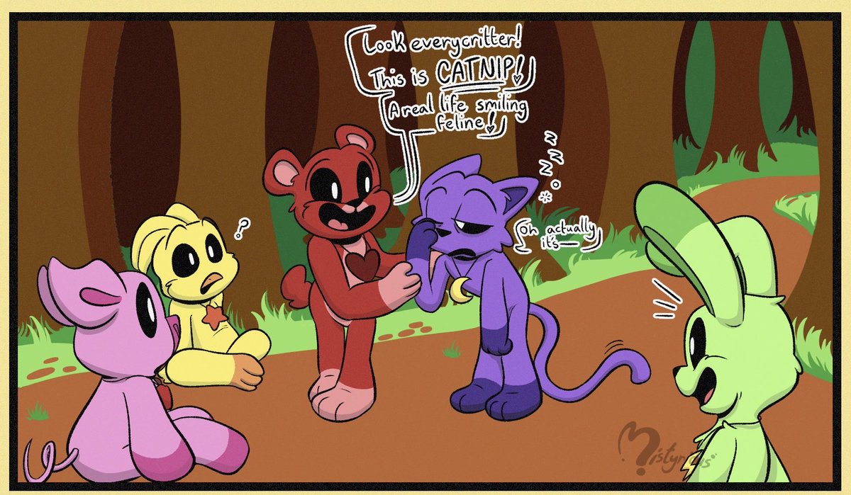 SoMistyrious's tweet photo. “Women” by Scootertrix Studios @scootertrix 

My headcanon on how the other critters met CatNap (they found him napping in a tree and just grabbed him)

#PoppyPlaytime
#smilingcritters #catnap https://t.co/ICJ6083NPK