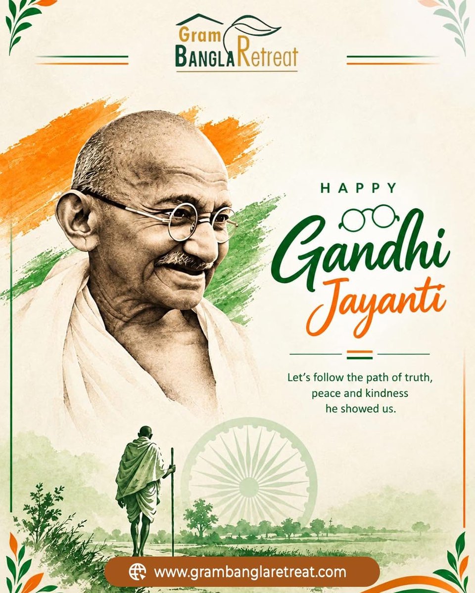 RetreatGram's tweet photo. Honouring Gandhi’s timeless message of truth, peace, and kindness.
Happy Gandhi Jayanti!
98363-10106 | 8017-116648
https://t.co/e6FVbxHCul
booking@grambanglaretreat.com
#happygandhijayanti #GramBanglaRetreat #WeekendGetaway #DayOuting #Staycation #KolkataGetaway #NatureRetreat #WeekendEscape #BengalTourism