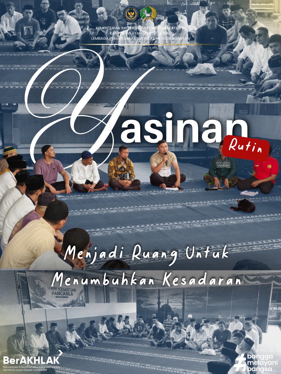HumasLapasTelku's tweet photo. Lembaga Pemasyarakatan Kelas IIB Teluk Kuantan kembali melaksanakan kegiatan Yasinan rutin bersama jajaran dan warga binaan sebagai bagian dari pembinaan kerohanian yang dilaksanakan secara berkesinambungan. https://t.co/4E1qmRbzAh
