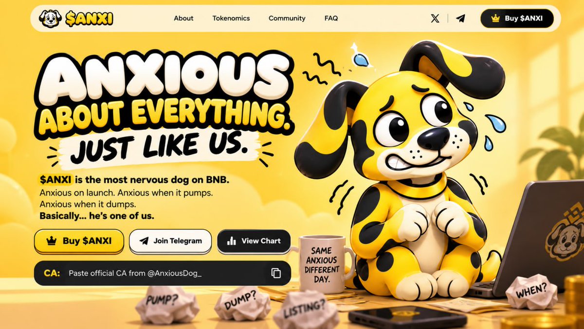 Shox310393's tweet photo. @AnxiousDog_ 
Designed a responsive launch layout for  $ANXI 👇
Should I wire this up into a live responsive Framer demo for the team, or tweak the background aesthetic first? https://t.co/zN01lVsXzJ