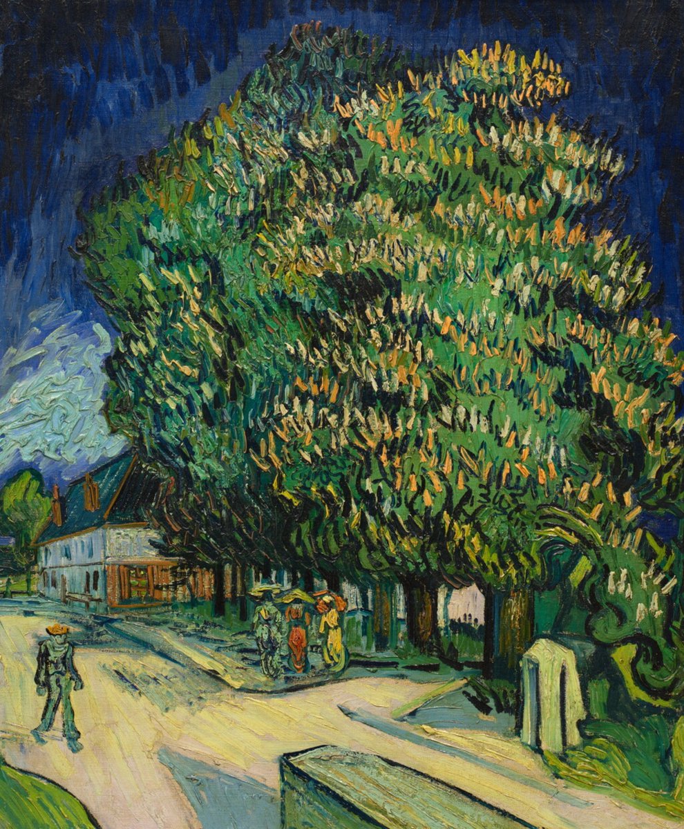 artinsociety's tweet photo. Just after his release from the asylum, and a few weeks before he died, van Gogh painted this vibrant scene of flowering chestnut trees in the village of Auvers-sur-Oise. Not seen in public for many decades, it’s hoped to fetch $180m at auction (Châtaigniers en Fleurs, May 1890) https://t.co/08BYvwPVmW
