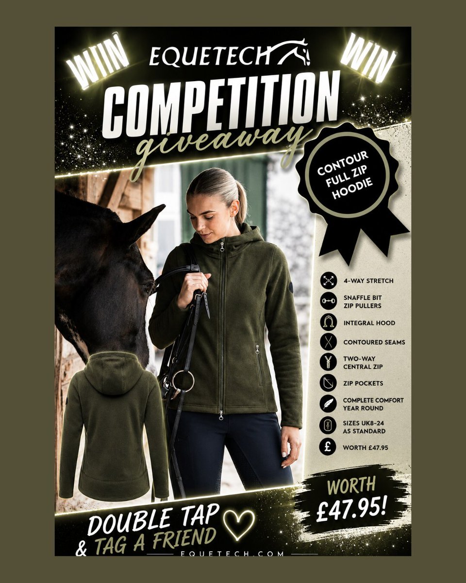equetech's tweet photo. Yayyy...It's competition time!! 🎉 For your chance to 𝗪𝗜𝗡 our NEW Contour Full Zip Hoodie, just double-tap to ❤️ the pic and @ your equestrian besties in the comments! 

This stunning hoodie is designed for equestrians who want technical comfort with stylish detailing. This … https://t.co/1sLjtL7CfN