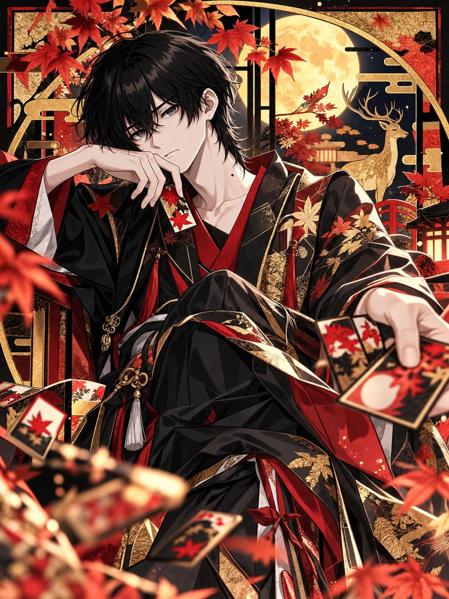 ByakuyaZER0's tweet photo. カニリンゴさん、こんにちは。
プロンプトをお借りしました。

-----

10月なだけに紅葉ですね。

「猪鹿蝶……狙ってみる？」みたいな。 https://t.co/FALAffhaNY