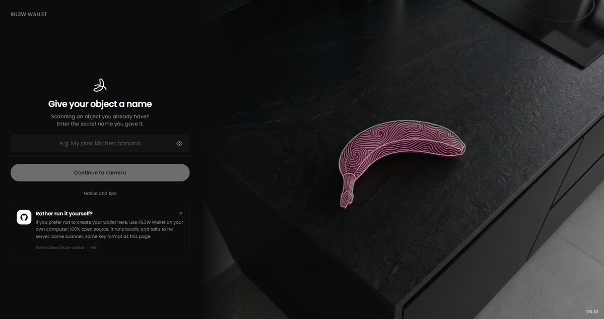 irl3tech's tweet photo. Hello.

Scan any object in the real world. It becomes a unique wallet, or a token. That is IRL3, and its core is open source.

Today you can turn an object into a @Bitcoin, @Solana and @Ethereum (EVM) wallet at once, and an object into a https://t.co/GmTbeQU1sP token.

What makes it different is the gate. Launch a token on @Pumpfun , send its creator fees to its holders, then decide what a holder has to show to collect them: a real object, scanned live. Launch a "Cup" token and only someone who scans an actual cup gets paid. Make it a green apple. Make it a red car.

There is another side to this. Once a white cup token exists, it claims every white cup: scan one anywhere in the world and it resolves to that same token, and a second white cup token cannot be created. Each object is claimed once and only once, and that is what makes every one of them a unique work of art.

Now the honest part. This turned out a little strange, and IRL3 is not finished. The technology is not at 100%, and we are not going to pretend otherwise. What we can say is that an independent team got it close enough to be worth putting in your hands, and then published the core of it.

This is only a start. Someone may take it much further than we have, and that would make it a start worth remembering.

Deploy a token, or create a wallet, at https://t.co/dfDBh3JPtT.
Show us what you make.