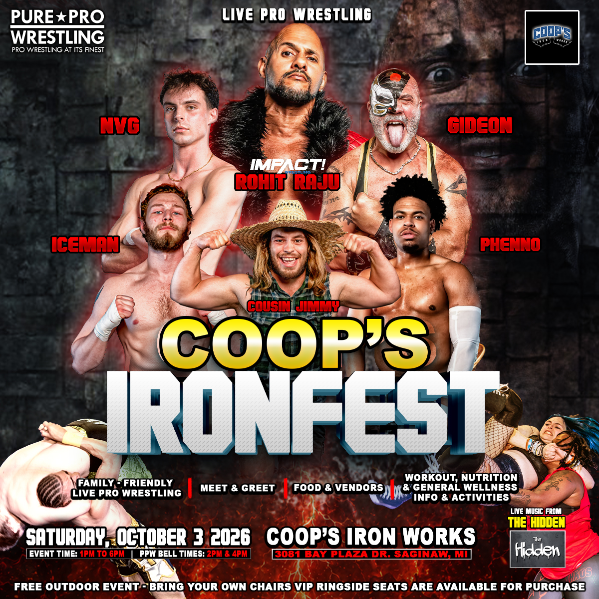 PPWPower's tweet photo. TOMORROW!

@TheGlobalDrake has accepted @TheRohitRaju’s challenge for IronFest 2026 at Coop's Iron Works in Saginaw, MI!

🤼 Bell times: 2 p.m. &amp; 4 p.m.
🎟️ FREE admission | $15 Ringside

Saginaw, be there! https://t.co/tNrxzj3nZd