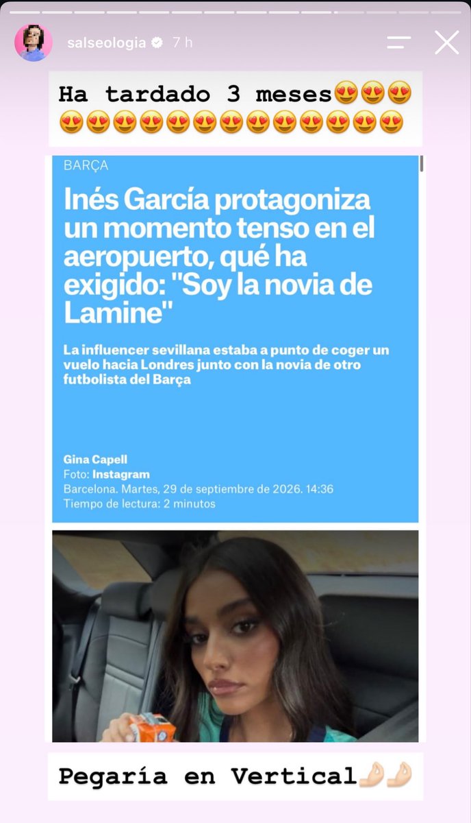 waiflook's tweet photo. hostia tú, sabía que Inés García era lela pero ser una gilipollas con los trabajadores del aeropuerto con la excusa de “soy la novia de Lamine” es otro nivel de ridículo https://t.co/vjxlRYyX0k