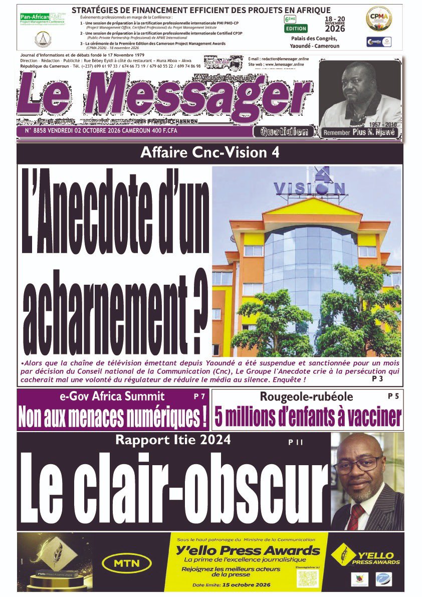 LeMessagerCMR's tweet photo. La #Une https://t.co/Fn23xfeqjj