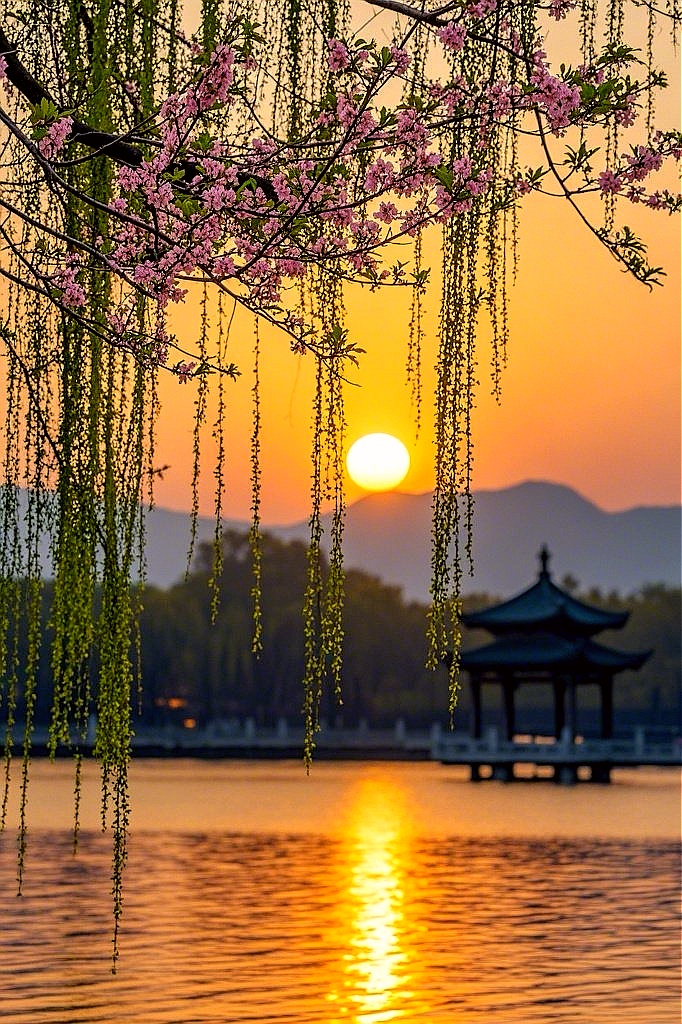 DevinSpency0ya's tweet photo. As evening breezes linger along the quiet riverside, the willow (幌) dances gently, and the solid embankment (坦) stands firm, guarding the peaceful town. https://t.co/pb5Z1slbNP