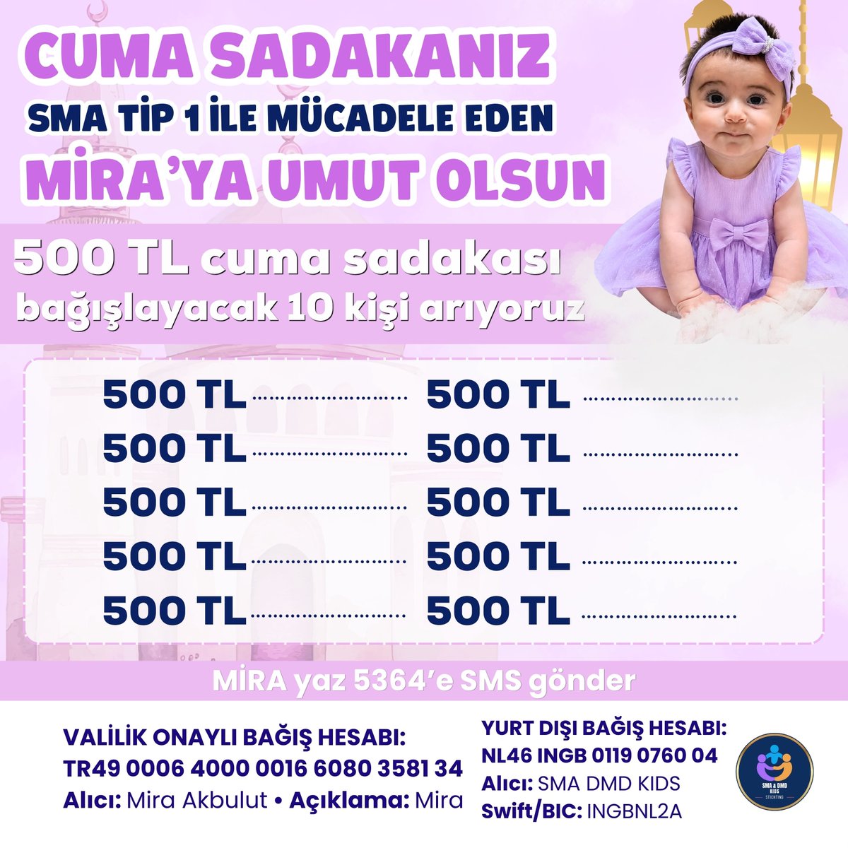 smamiraakbulut's tweet photo. Bugün yine umutla bekliyoruz…
Kızımız Mira’nın tedavisine kavuşabilmesi için zamana karşı yarışıyoruz. 🤍
Bu mübarek Cuma gününde 500 TL sadakanızla Mira’ya umut olacak 10 güzel yürek arıyoruz.
Bir evladın hayatına dokunmak, bir ailenin duasına ortak olmak…
Allah yaptığınız her iyiliği Mira’ya şifa vesilesi kılsın. Hayırlı Cumalar. 🤲🏻

"Hayırlı Cumalar" "Yasin Kol"
 "Bülent Özmen" #1MilyonÇözümDeğil
