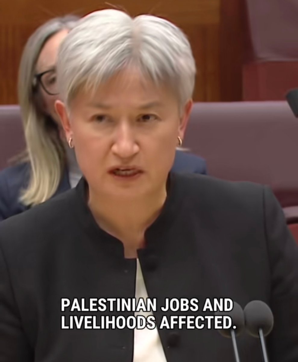 PeterWMurphy1's tweet photo. Penny Wong is "deeply concerned" by the "humanitarian crisis" in Gaza. She also doesn't want to see "Palestinian jobs and livelihoods affected" by sanctions against Israelis in the West Bank. Shameful insincere gaslighting rhetoric. 😔 #auspol #EndTheOccupation #FreePalestine https://t.co/25iYqjGnTa