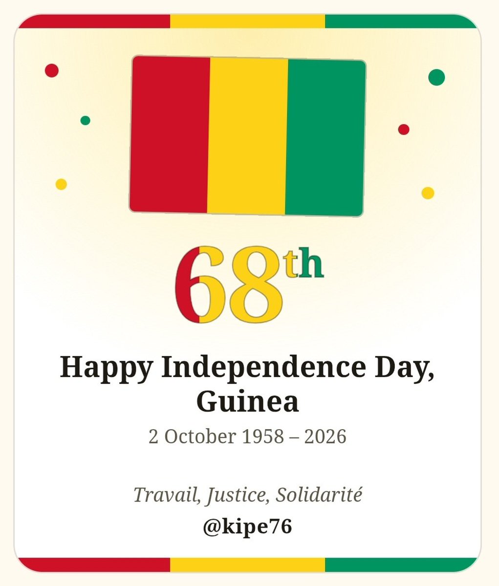 kipe76's tweet photo. It's Friday Alhamdoullilah. It's #GuineaDay. 
Allah is Rahman. Allah is Raheem. May Allah protect my lovely land of Guinea and its people. 
Jummah Mubarak. Happy Independence Day. Bonne Fête Nationale 🇬🇳
#Kibaro #Guinée68 #Guinea68 https://t.co/PmSEcweixz