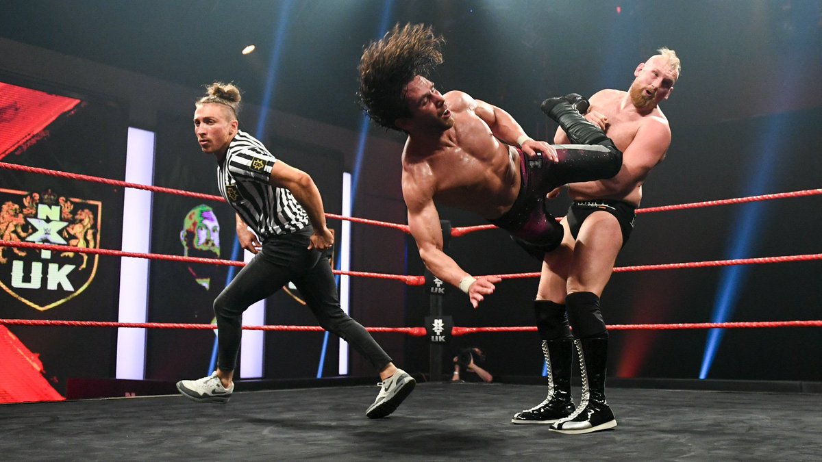 NXTUK_Legacy's tweet photo. Oct. 1, 2020:
At BT Sport Studios, Noam Dar defeated Alexander Wolfe, 2-1, in Round 5 of their #NXTUK #HeritageCup Tournament First-Round Match, connecting with a Nova Roller that was intended for special guest referee Pete Dunne.
πΈ WWE https://t.co/kA05tPwJlq