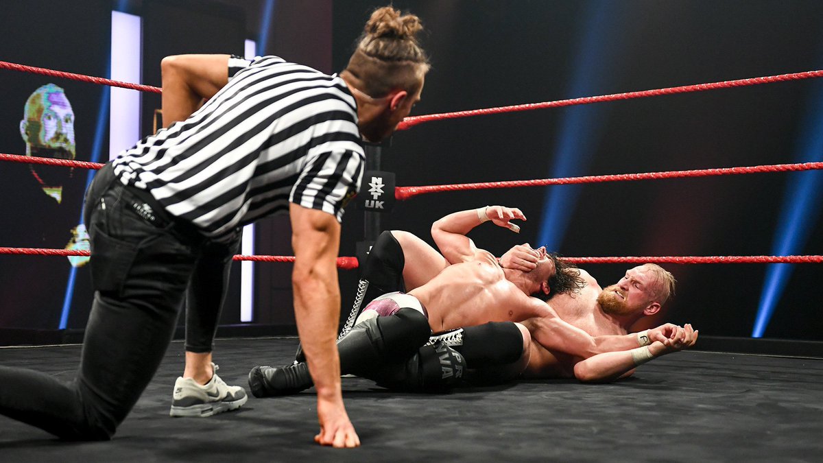 NXTUK_Legacy's tweet photo. Oct. 1, 2020:
At BT Sport Studios, Noam Dar defeated Alexander Wolfe, 2-1, in Round 5 of their #NXTUK #HeritageCup Tournament First-Round Match, connecting with a Nova Roller that was intended for special guest referee Pete Dunne.
πΈ WWE https://t.co/kA05tPwJlq