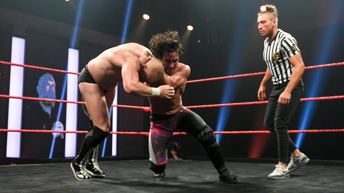 NXTUK_Legacy's tweet photo. Oct. 1, 2020:
At BT Sport Studios, Noam Dar defeated Alexander Wolfe, 2-1, in Round 5 of their #NXTUK #HeritageCup Tournament First-Round Match, connecting with a Nova Roller that was intended for special guest referee Pete Dunne.
πΈ WWE https://t.co/kA05tPwJlq