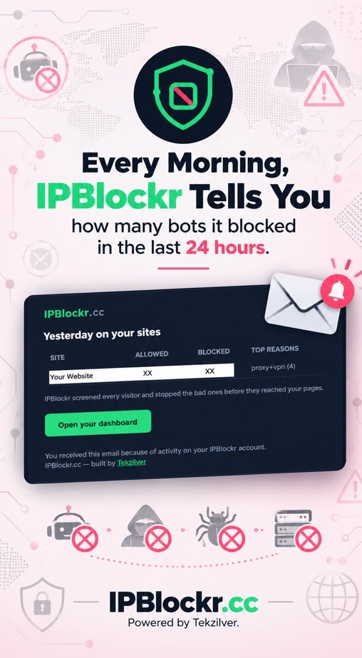 ipblockr's tweet photo. IPBlockr notifies you everyday with what is happening at your websites and what it did to protect them. 

You can also login to your IPBlockr account and view the dashboards.

Have you protected your websites?

To signup, visit: https://t.co/I9bJRWPu5t

Questions? Reply to this post, ping us on https://t.co/I9bJRWPu5t or email us: support@ipblockr.cc

#ipblockr #cybersecurity #cybersecuritytools #blockbots #botblockr #websecurity