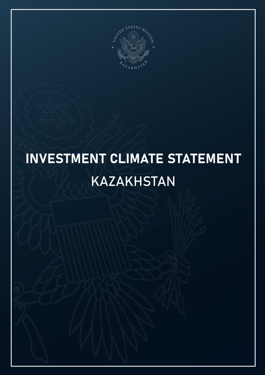 USembassyKAZ's tweet photo. Doing business in Kazakhstan? 🇺🇸🇰🇿 The new 2026 Investment Climate Statement can help you navigate one of Central Asia's most dynamic markets. Grow U.S.-Kazakhstan trade and investment with us: [https://t.co/zLlYNEbgO3] 
#USKazakhstan https://t.co/RLYcLAYI2a