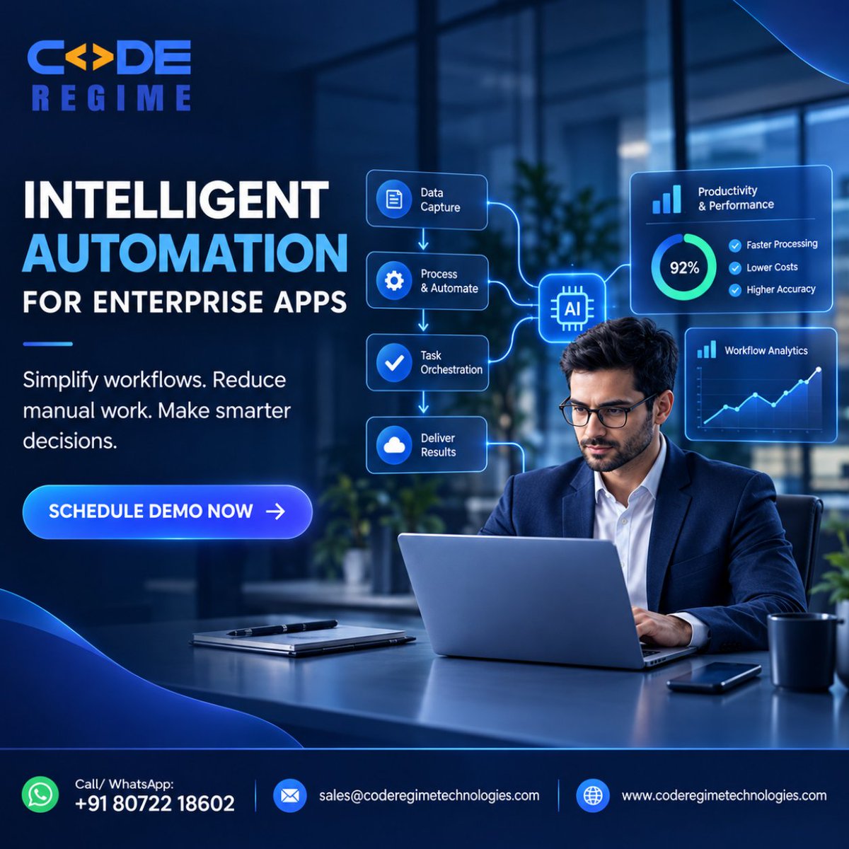 RegimeCode's tweet photo. Intelligent automation is reshaping enterprise applications!

Learn more: https://t.co/BiWocYfUff

📲 Call/WhatsApp: +91 80722 18602
📧 Email: sales@coderegimetechnologies.com

#EnterpriseApplications #EnterpriseSoftware #Appdevelopment #BusinessAutomation #Coderegime https://t.co/xmMKN6SDwZ