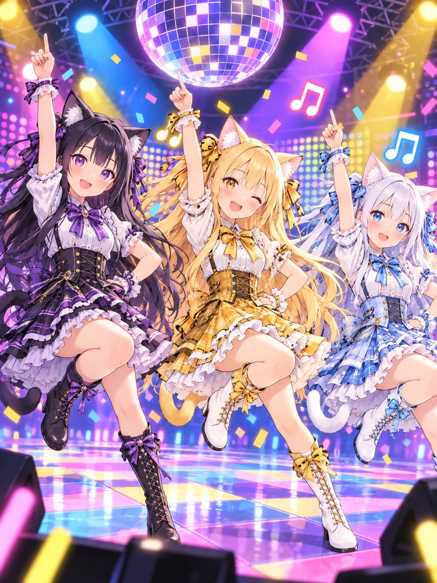 ExplodeV64267's tweet photo. 七海・陽菜・沙雪、3人そろって楽しくダンス♪
いつもの3人で、今日はちょっとだけアイドル気分✨🐾
みんな楽しそうで何よりです😊
#AIイラスト #AIart #七海 #陽菜 #沙雪 #猫耳 #ダンス https://t.co/CXtRZXAWMy