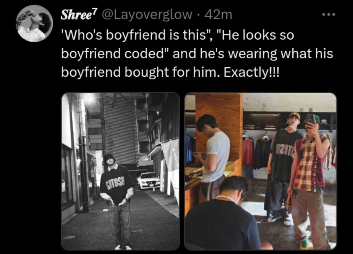 yapperkm's tweet photo. How's someone paying for jungkook when he's still deciding? He's literally holding two similar t-shirts to decide which one is better I feel like the smartest person alive when I see trashkookers speak. Exactly 😭 https://t.co/uis3LcY399
