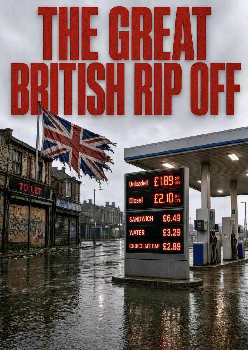 JamesMelville's tweet photo. The Great British Rip Off. 

We pay more for everything and what we get back is falling apart.

Food is nearly 40% more expensive than five years ago and on track to be around 50% higher than mid-2021 by the end of this year. 

Olive oil has more than doubled. Beef, eggs, pasta and chocolate are all up by half or more. 

Diesel has just hit a record £2 a litre. Petrol is around 174p. A typical energy bill is £1,723 under the October price cap - 58% higher than winter 2021/22. 

£billions spent on importing oil and gas from Norway and the North Sea, while the government turns off the taps on new UK oil and gas licenses from the same sea. 

Gas rates are roughly 140% above mid-2021. 

One of the highest electricity rates in the world.

The tax burden is at the highest since records began in the late 1940s and still forecast to climb even further. 

Employer National Insurance went up. Business rates land on the local independent shop. Retailers now hand over about 72p in business taxes for every £1 of pre-tax profit.

Walk the high street and you can see where that money did not go. One in seven high street properties is empty. Hollowed out streets where proud local businesses used to stand bringing communities together. 

Over 70,000 UK shop closures  since 2020. Retail jobs fell by 122,000 in two years. 

The UK hospitality sector has suffered a net loss of more than 16,000 licensed venues (including pubs, bars, clubs, and restaurants) since the start of the Covid in March 2020.

A record 6,365 UK agriculture, forestry and fishing businesses closed in 2025 alone.

Familiar names keep shrinking or vanishing - boarded windows, “to let” signs a vape shop where the butcher or the bank used to be. The places that held a town together are being taxed and costed out of existence while you are told the economy is being “supported.”

The roads tell the same story. Councils in England and Wales face a record £18.6 billion backlog of carriageway repairs - twelve years of work. Only about half the local network is in good structural condition. More than 32,500 miles have less than five years of life left. Roads are resurfaced, on average, once every 97 years. 1 million potholes. Road drains left without regular cleaning. 

We  pay record fuel prices to drive on roads that wreck tyres and suspension.

Water is no better. Pipes leak, rivers take the sewage bills still rise. No major new reservoirs were built in England for over 30 years. Dozens sold off. And we end up getting told that we have a hosepipe ban when there’s a few days sunshine in July. 

Schools, hospitals and rail carry the same pattern: maintenance deferred, promises announced, yet more decay.

But meanwhile data centres, solar panels and wind turbines are being plastered across prime farmland reducing our food supply, natural habitats and resources. 

And the people in charge? An MP’s basic salary is £98,599 - up 5% this year, more than 20% since the £81,932 they were on in 2021. Ministers take a second salary and huge expenses on top. Their pay is increased while our taxes continue rise - which helps to fund them to manage our decline.

What is overdue is a massive, sustained cost-of-living protest - visible, peaceful, organised, impossible to shrug off by the government - until tax rises, food, fuel and energy prices and sense general decay stop crushing ordinary households and until the country we pay more and more for stops being left to rot by local and national governments.