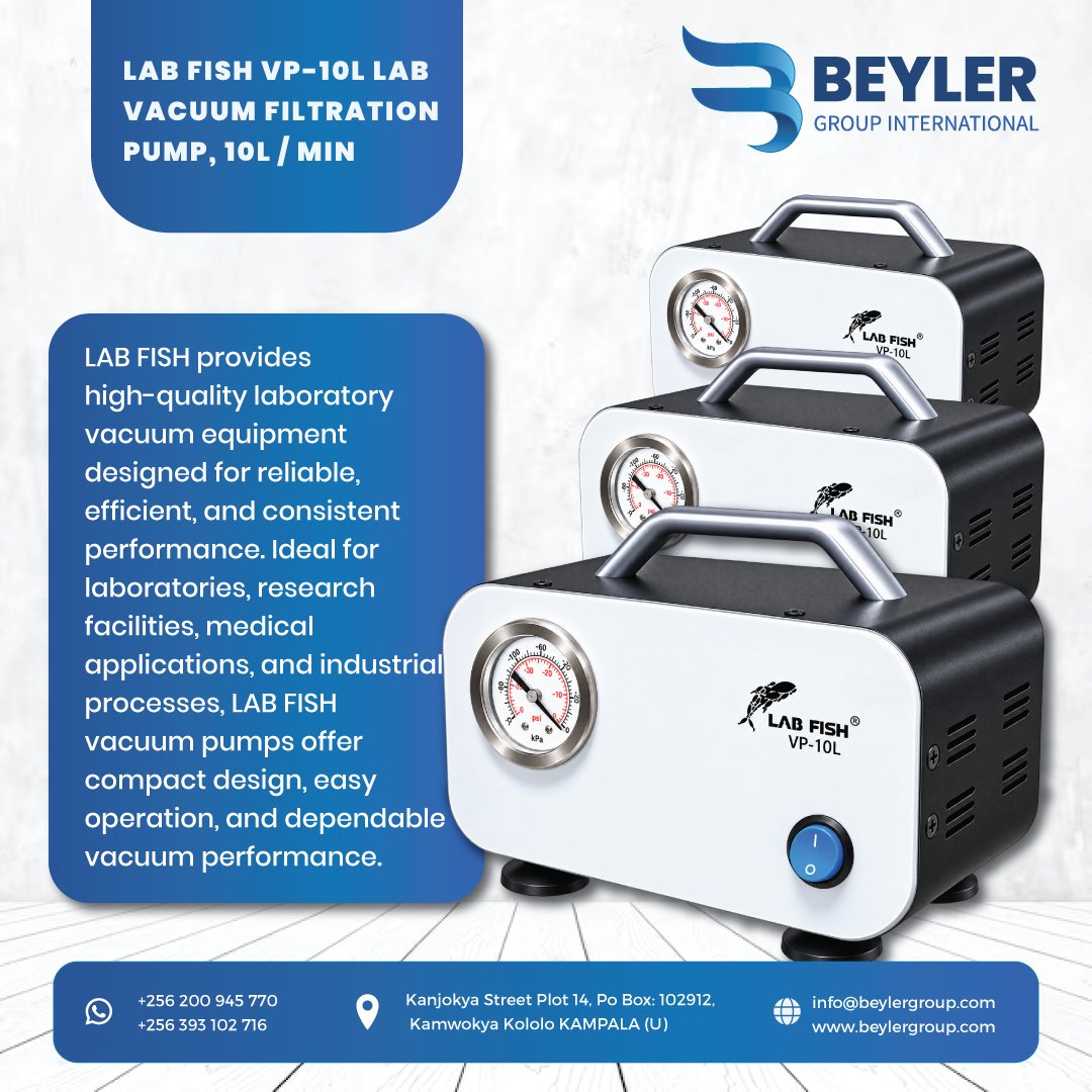 beylergroupint's tweet photo. Meet the LAB FISH VP-10L Vacuum Filtration Pump (10L/min)
​📞 +256 200 945 770 / +256 393 102 716
🌐 https://t.co/MxDQtIxDSx
📍 Kanjokya Street Plot 14, Kamwokya Kololo, Kampala  
​#LabFish #LabFiltration #VacuumPump #BeylerGroup #KampalaLabs #LabSupplies https://t.co/MnHTORQQO9