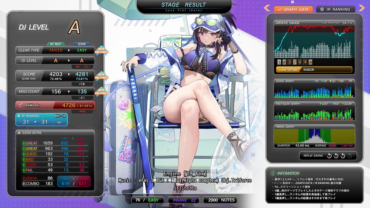 bm30middle's tweet photo. ガチ押しからガチ押すという意識を無くして乱打の裏無しと考えて手を動かしたら色々とできた（指の形が間に合った）
苦手意識の強かったst3の譜面ができて満足

腕2 アトロポスと最果の探求者 [Endroll] HC
st3 夜明けの少女たち[triple] EC
st3 Angel's Salad [REALISM] EC
st3 Engine [V8_fix] EC https://t.co/j0i3iczVJV