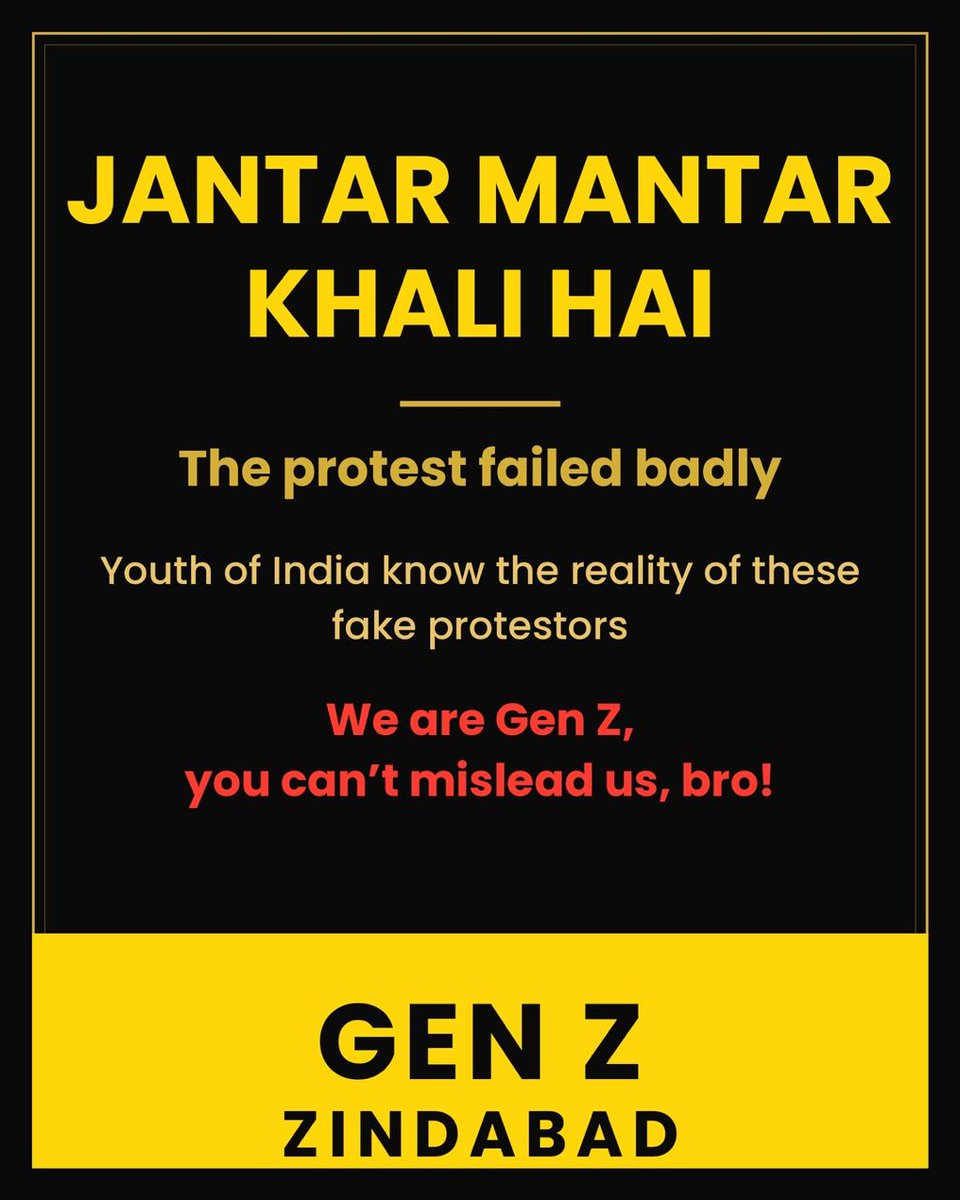 RaghuRaman81762's tweet photo. @ians_india Jantar Mantar khali hai! Gen Z chooses constructive participation over chaos and vandalism. Better Youth. Brighter India. #GenZ #ECI #GyaneshKumar #StopAnarchy https://t.co/DIf8YuM4iU