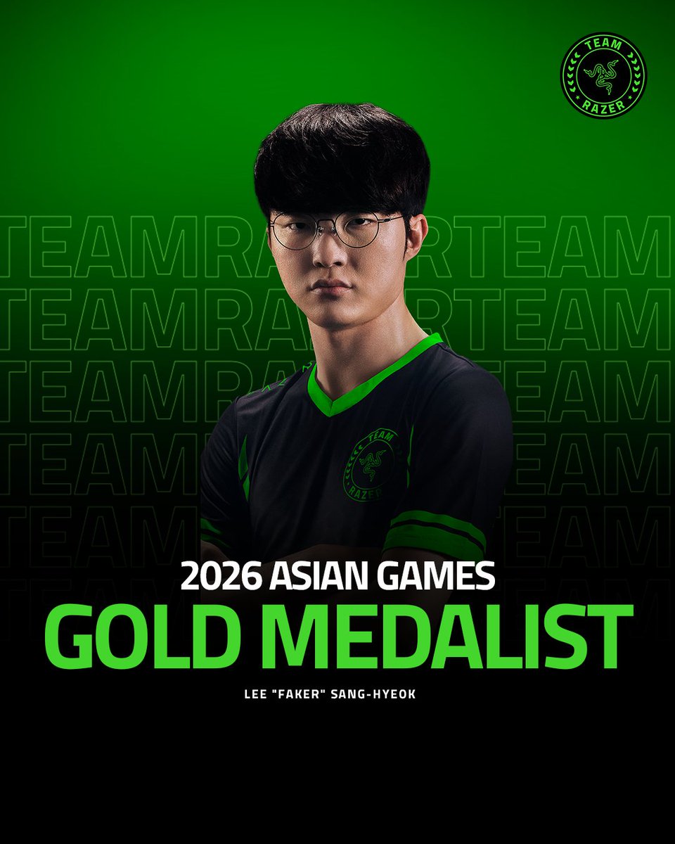 TeamRazer's tweet photo. Gold looks good on legends. 🏅

Faker claims his second Asian Games gold medal, adding another historic achievement to an already unmatched legacy.

The King keeps making history. 👑 https://t.co/6Wwu1HBTno