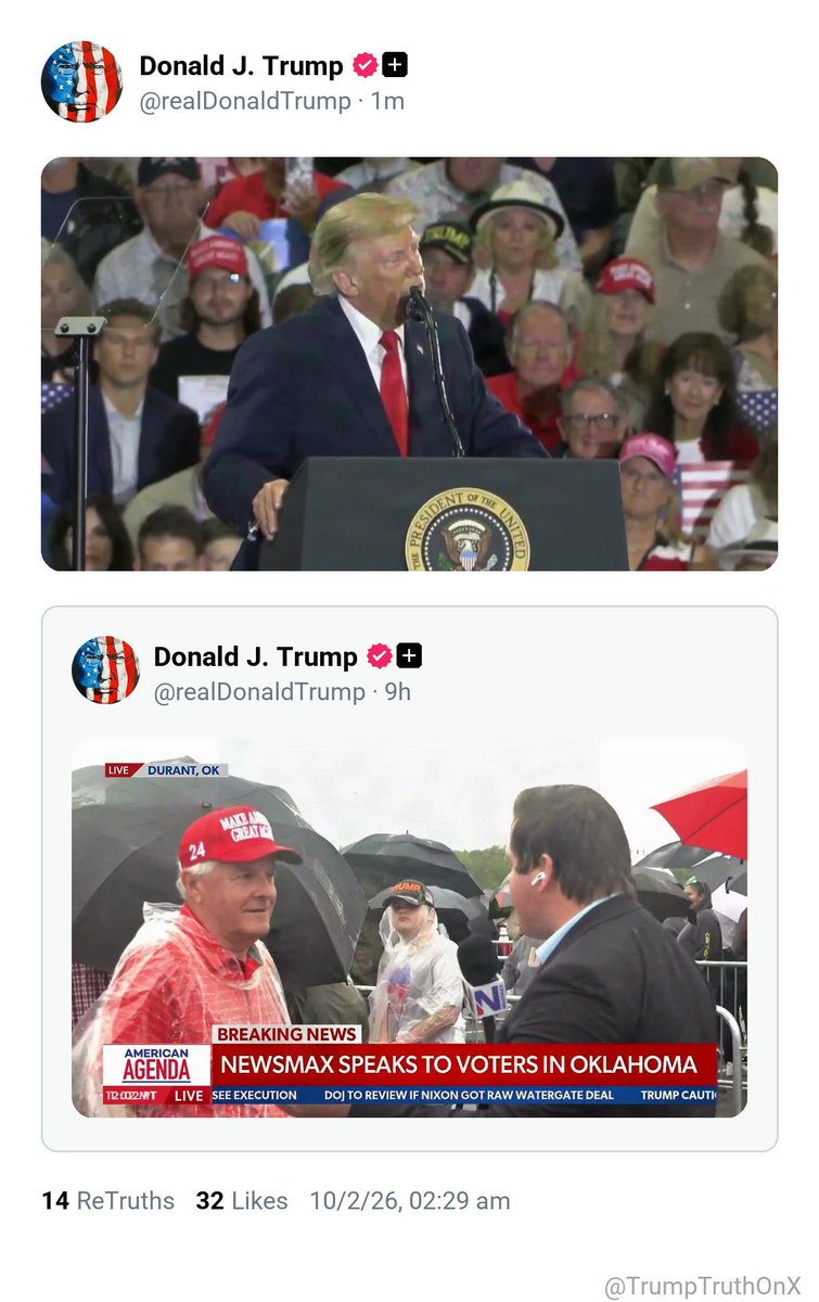 TrumpTruthOnX's tweet photo. New media post from Donald J. Trump

VIDEO: https://t.co/BdBh6MLBIQ

( TS: Oct 2 2026, 2:29 AM ET )​​​​​​​​‍‌​​‌​​​‌‌‍​​‍‍‍‍​‍‍‌‍‍​‍​‍‍‍​‍‍‍‌‍ https://t.co/NhlXF5gb9l