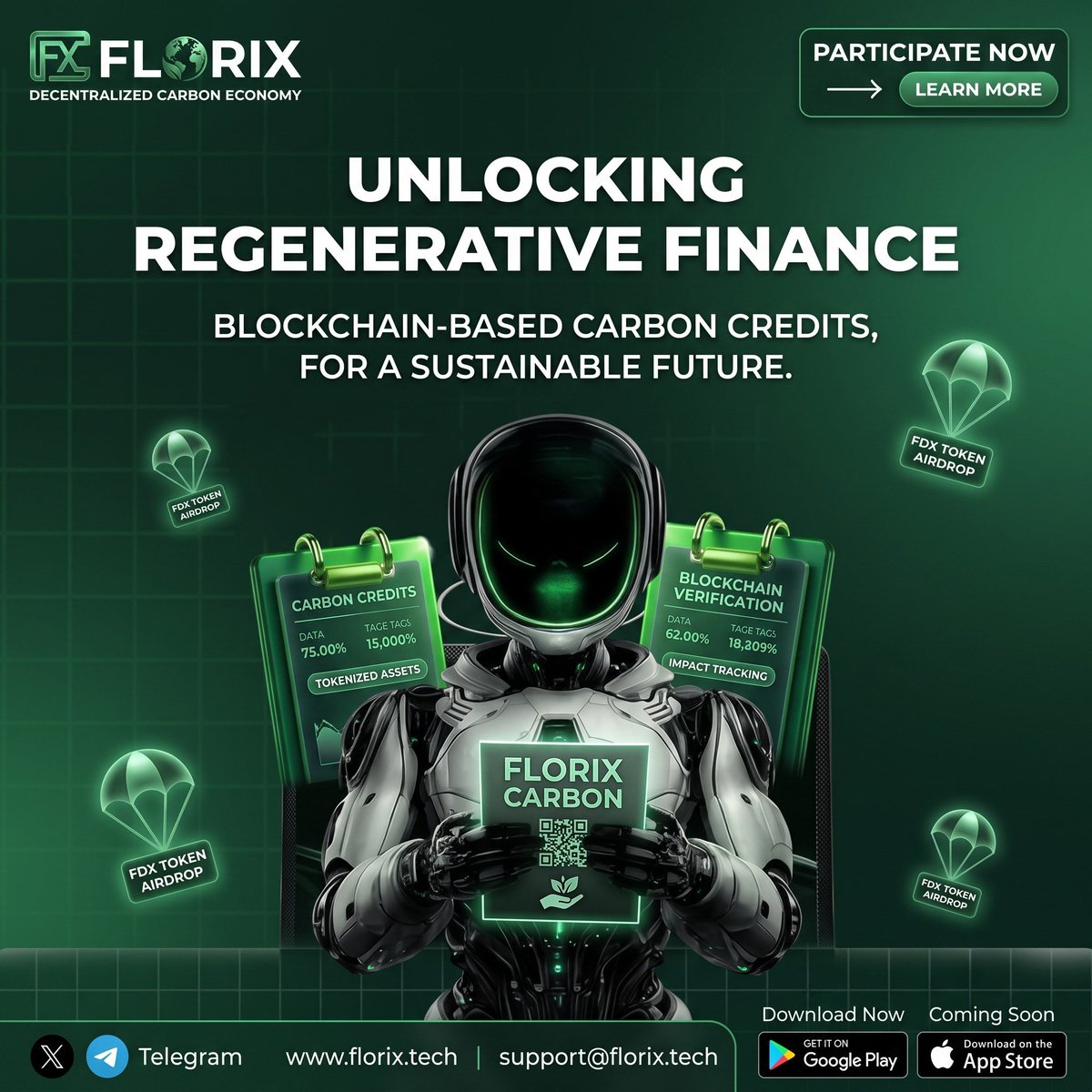 FlorixTech's tweet photo. Unlocking Regenerative Finance with blockchain based carbon credits 🌐
🌱Participate now, explore tokenized green assets, and join the FLO Token Airdrop!
📲 Download on Google Play:https://t.co/ne84yZuDhx
#Florix #ReFi #CarbonCredits #GreenWeb3 #BlockchainTech #FDXAirdrop https://t.co/xopRp3S6Af