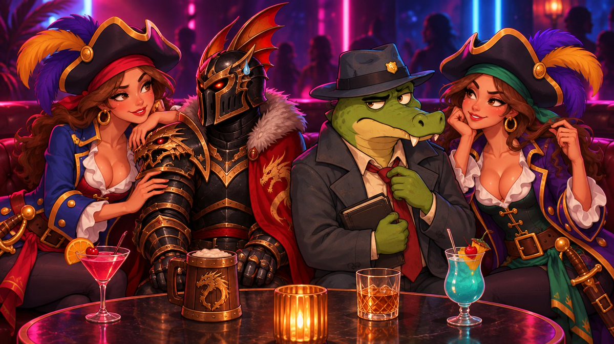 Stake's tweet photo. A Knight, a Crocodile and Pirate Twins walk into a bar...
This Weeks Challenge Chase has @Nitro_GamingGG, @blackoutslots and @ArcadiaStudioX going head to head https://t.co/7m3ncEACuP
