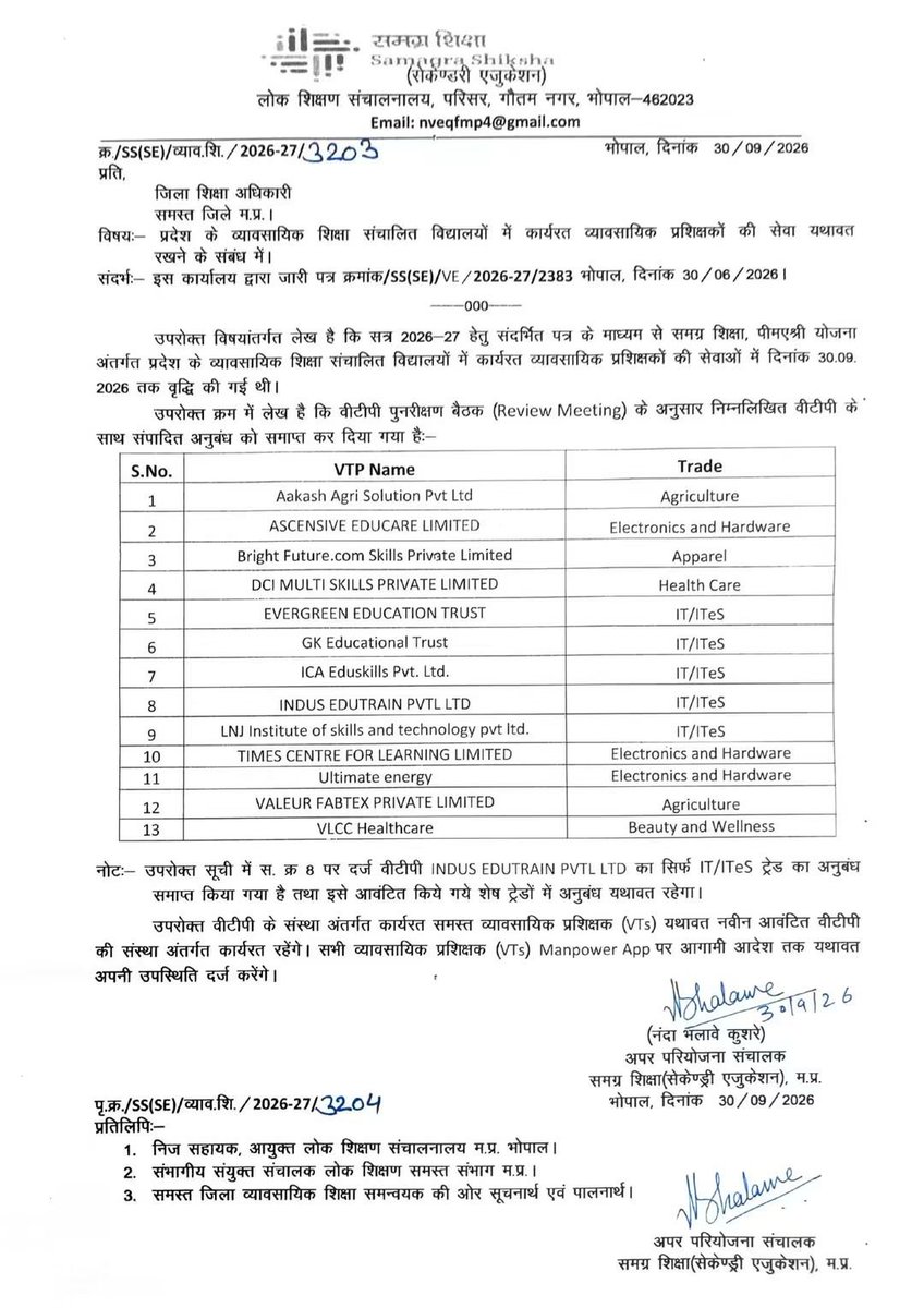 Virendrasing97's tweet photo. व्यावसायिक प्रशिक्षकों के लिए राहत की खबर, पुरानी कंपनी हटने के बाद नई VTP के अधीन करते रहेंगे काम
#MPDPI
#VocationalTrainersMP
#MPTeachersUpdate https://t.co/HZXCUvPjqa