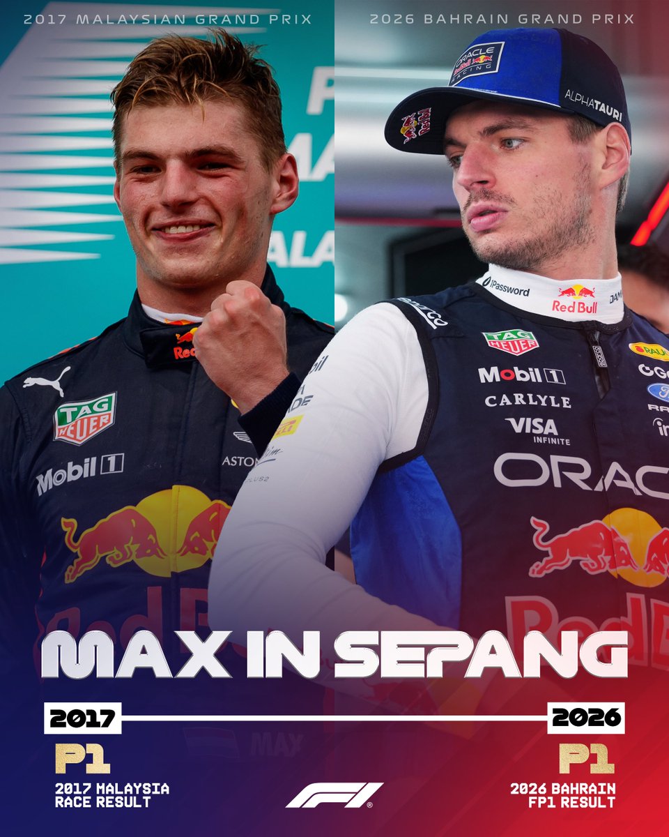 F1's tweet photo. 🥇 2017 Race
🥇 2026 FP1 

#F1 #BahrainGP @Max33Verstappen https://t.co/bkLtfPcRfd