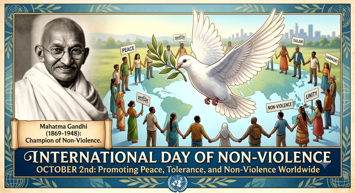 ASHOKJOSEPH0's tweet photo. International Day of Non-Violence 🕊️

Established by the United Nations on Mahatma Gandhi’s birthday to promote peace, tolerance, and non-violence worldwide...

#DayOfNonViolence #PeaceAndUnity #GandhiJayanti #Onthisday https://t.co/xjYFtVa4Ts