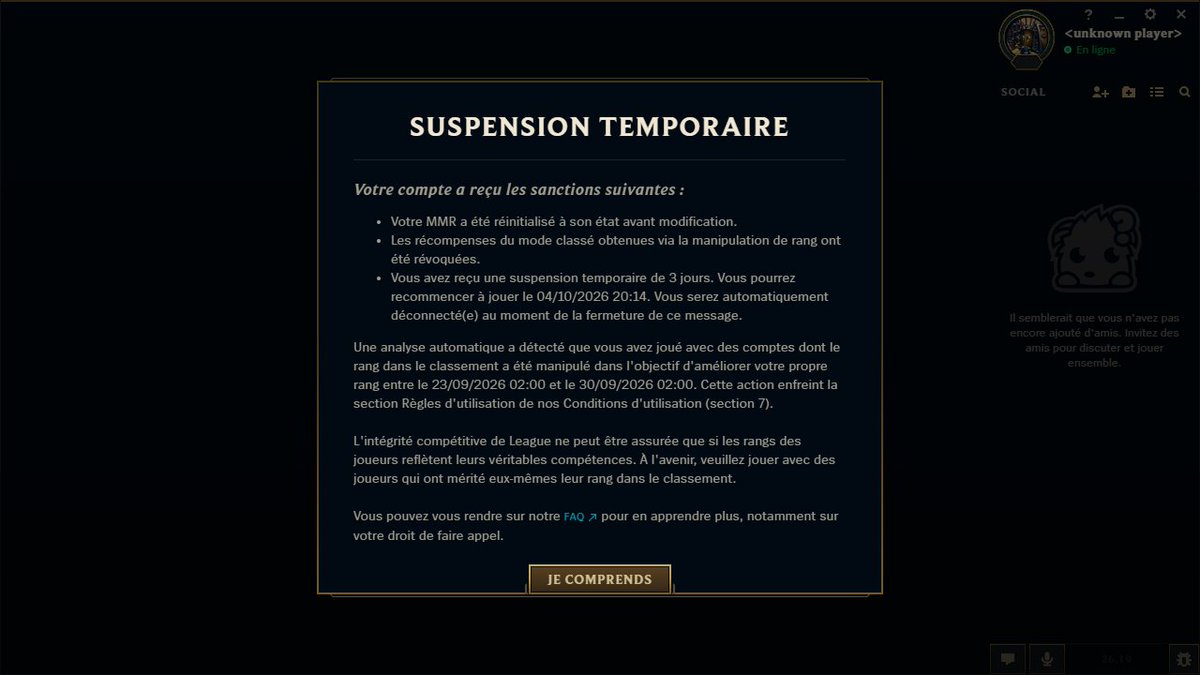 Streyito's tweet photo. 🚨 ALERTE : NOUS SOMMES BAN AVEC SPLINTER POUR ELOBOOSTING (😂😂😂)

On joue sur NOS comptes, qui étaient à NOTRE elo avant le reset, on est 2 joueurs de MÊME elo, on a toujours duo ensemble

On fait l'effort de partir de comptes les plus hauts possibles pour ne pas smurf et éviter de ruiner des games
(au lieu de prendre un nouveau compte MMR Silver comme certains pour stomp et gonfler leur winrate)

Et on prend malgré tout un ban de 3 jours + reset du compte pour "MANIPULATION DE RANG"

C'est très probablement un bug de détection mais la situation met bien mdrr

On attend la réponse du support Riot