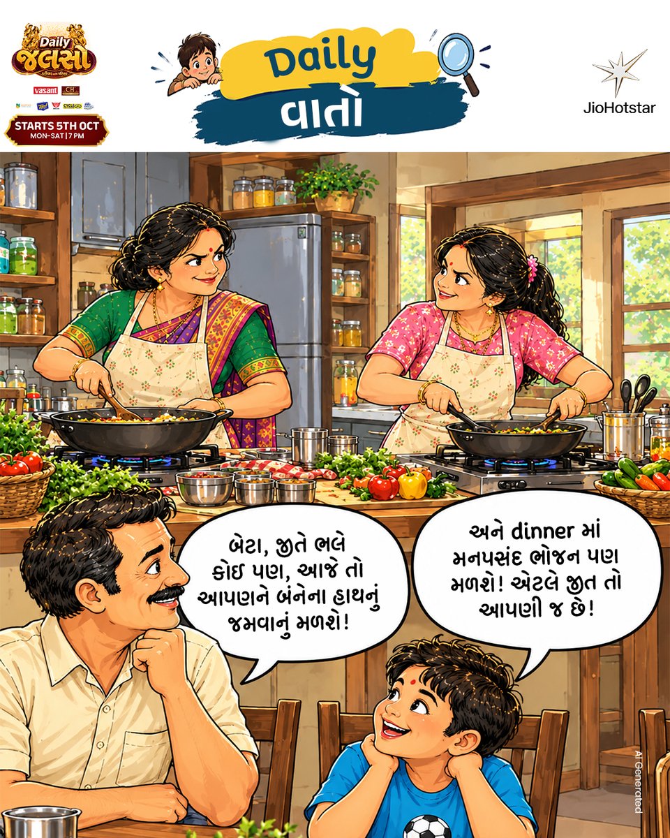 ColorsGujarati's tweet photo. Daily Vaato 💬: Sasu-vahu na jaghda ma as usual dikra j fasai jata hoy che 😅🤣
જુઓ, Daily Jalso - #FarivaarWithParivaar| 5 October થી | સોમ - શનિ | 7 PM Colors ગુજરાતી પર અને ક્યારેય પણ @jiohotstar પર!
#ColorsGujarati #GujaratiShow #DailyJalso #GameShow https://t.co/a9aRWG0ZWj