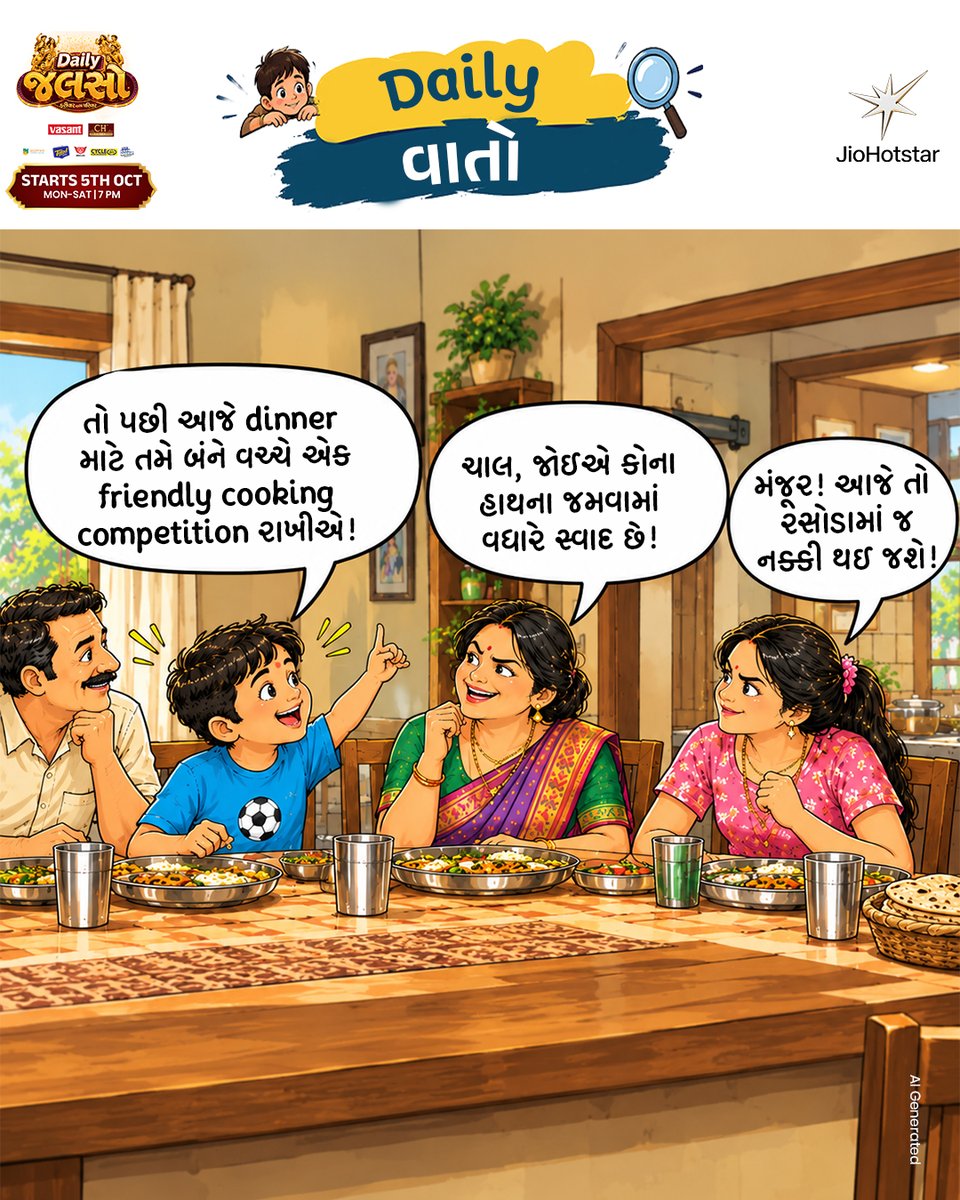 ColorsGujarati's tweet photo. Daily Vaato 💬: Sasu-vahu na jaghda ma as usual dikra j fasai jata hoy che 😅🤣
જુઓ, Daily Jalso - #FarivaarWithParivaar| 5 October થી | સોમ - શનિ | 7 PM Colors ગુજરાતી પર અને ક્યારેય પણ @jiohotstar પર!
#ColorsGujarati #GujaratiShow #DailyJalso #GameShow https://t.co/a9aRWG0ZWj