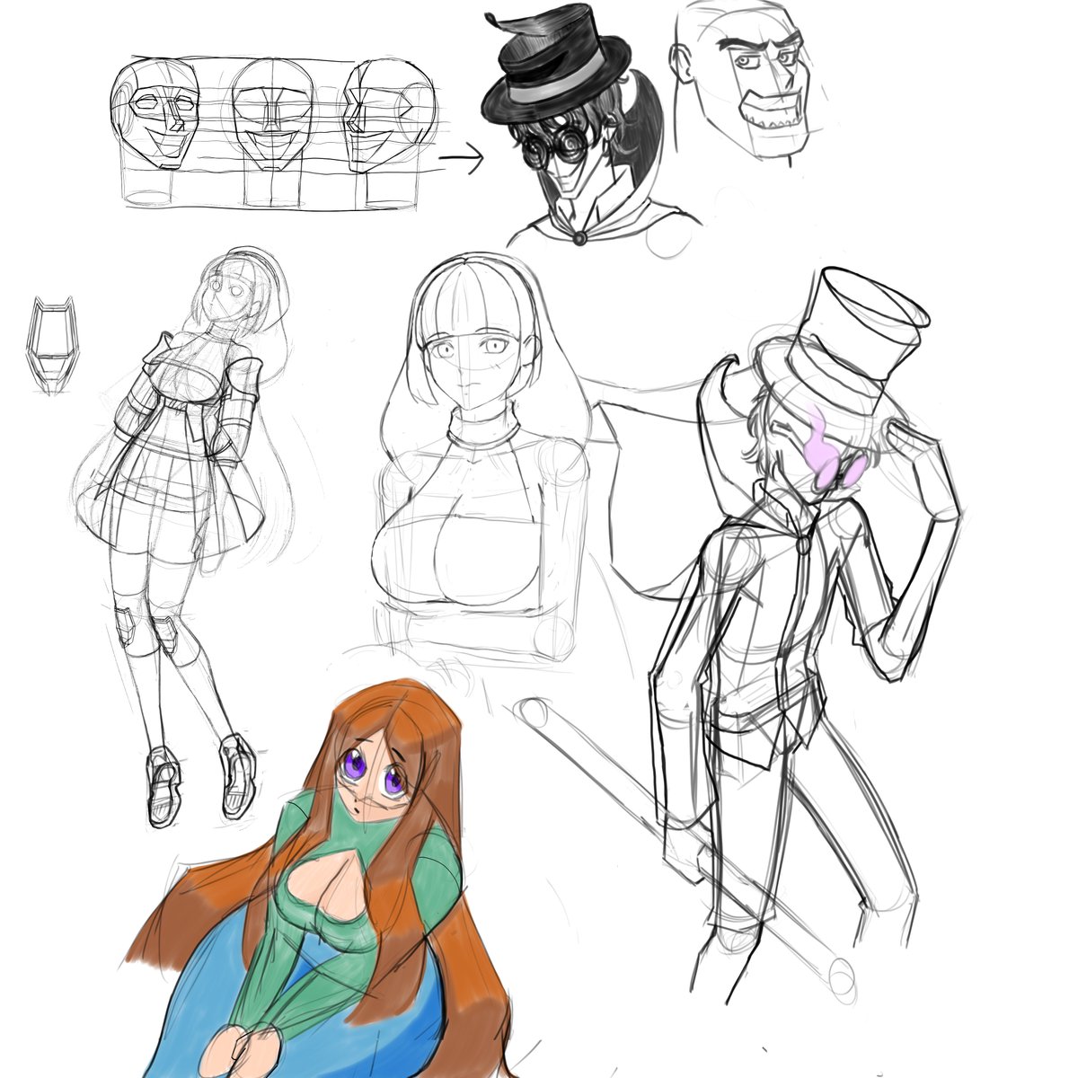 StrintdexArt's tweet photo. Some doodles. A sketch of Robella from Girls Frontline 2 and some OG characters. https://t.co/r9EycJ8x5N