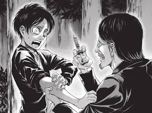 rue_story's tweet photo. Realizing that Grisha Jaeger spent his final night alive weeping and apologizing to a teenage Eren while injecting him with a serum he knew would force his own son to cannibalize him is the most horrific father-son dynamic in anime. 💔😭 https://t.co/mlM2XDqELC