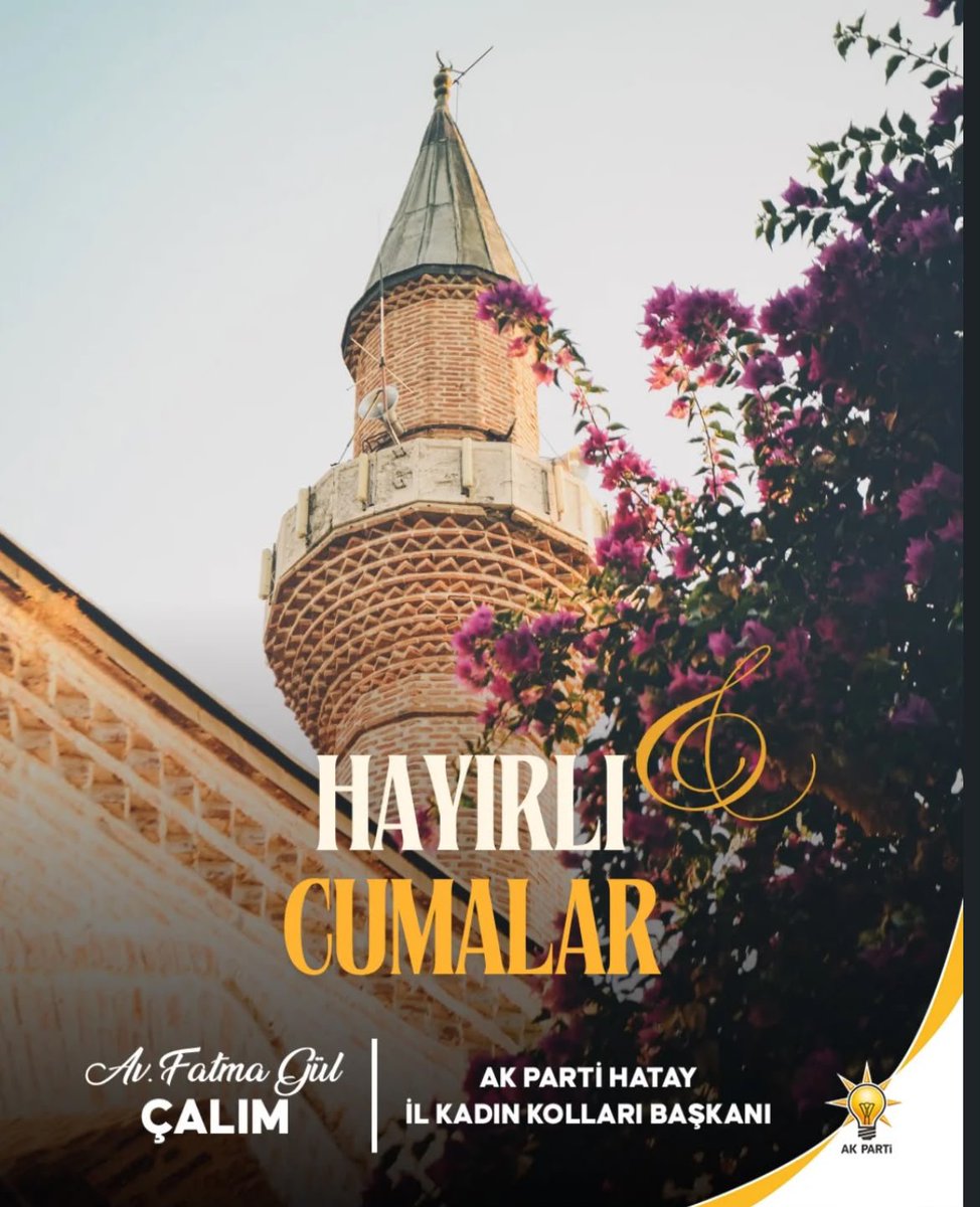 akkadin_hatay's tweet photo. Allah’ın rahmeti, bereketi ve mağfireti üzerimize olsun.

Hayırlı ve bereketli Cumalar..
#HayırlıCumalar

Av.Fatma Gül ÇALIM 
AK Parti Hatay 
İl Kadın Kolları Başkanı https://t.co/r9CbwjSMMc