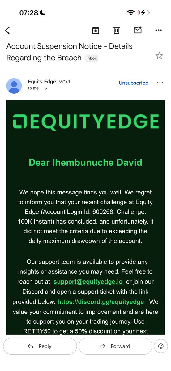 TRADEWITH_DAVID's tweet photo. Worst day of my life 
I was grinding this account in silence 
Only to later fumble it when I was just one step to success 💔

This is a $100k equity edge instant account which I bought 2 weeks ago 

Was risking 0.8 to 0.9% per trade to make 2%

First frame was 2 days ago , second frame is today

The aim was simple : don’t lose 5 trades in a row because of trailing drawdown 
And make $13k on top then I’ll be below the consistency score and can request payout 

I took this account to $111k all I needed was just $2k more 

I was basically doing 1:2R daily , If I hit tp I’m done for the day and if I hit sl I’ll do another 1:3R to cover it up , but if that too fails I’m done for the day and I’ll continue the next day 
So I only took 2 max loss daily 

After I hit $11k I took 3 straight losses and I lost the account 

It’s what it is 
This one touched me so well 
It would have been my first ever 5 figs 

Nonetheless I’m getting another $100k account , I’ll do same next week 

I came very close this time , next time I’ll accomplish it

Shalom❤️