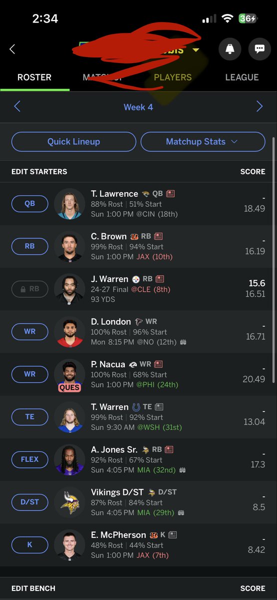 ohimschoot's tweet photo. @FFSnoog Helping a buddy new to fantasy in a damn 8-man league… who to start? Help!!! https://t.co/MSJ5HdJvIs