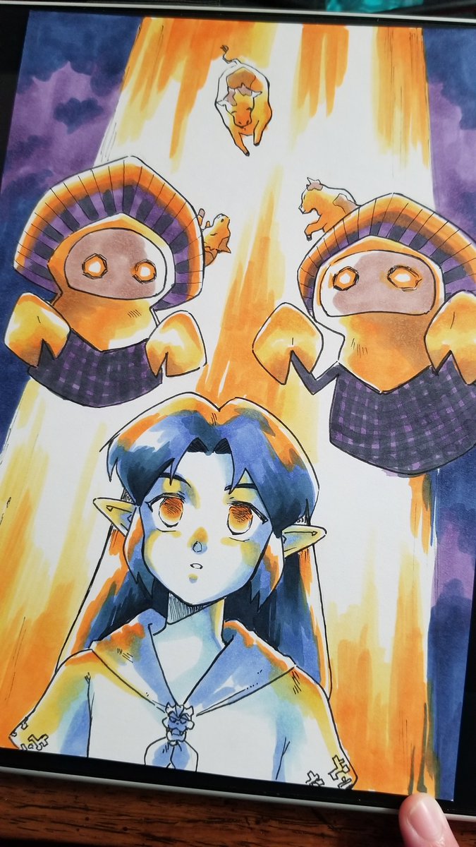 _Harleequeen's tweet photo. Hey guys, remember when I was asking about spooky Zelda things ? Well. I was serious about it..hehe I miss !nktober stuff so I thought it would be fun to do scary Zelda stuff for the month. I started with what scarred me probably the most, the invasion at Romani Ranch 🛸 https://t.co/wJlEePBUjN