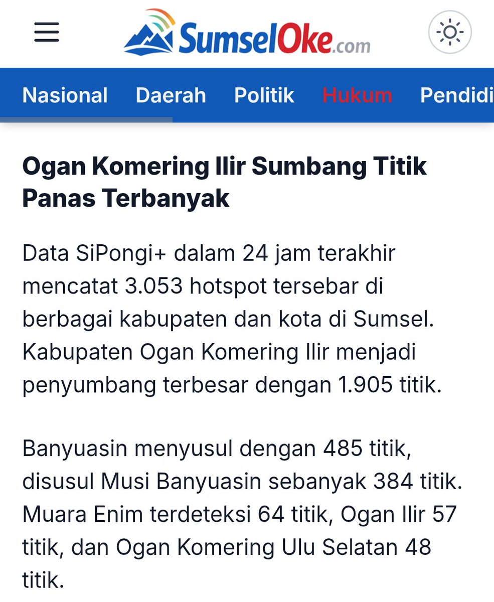 rheassa's tweet photo. SUMSEL DARURAT ASAP 🚨

Langit menguning. Kota makin samar. Asap makin pekat. Pagi ini, kualitas udara di Musi 2 Palembang mencapai 551,5 µg/m³. Di saat yang sama, 3.053 hotspot terpantau di Sumsel dalam 24 jam, OKI sendiri 1.905 titik. 
#PrayForSumsel https://t.co/G3XvwU3iaK