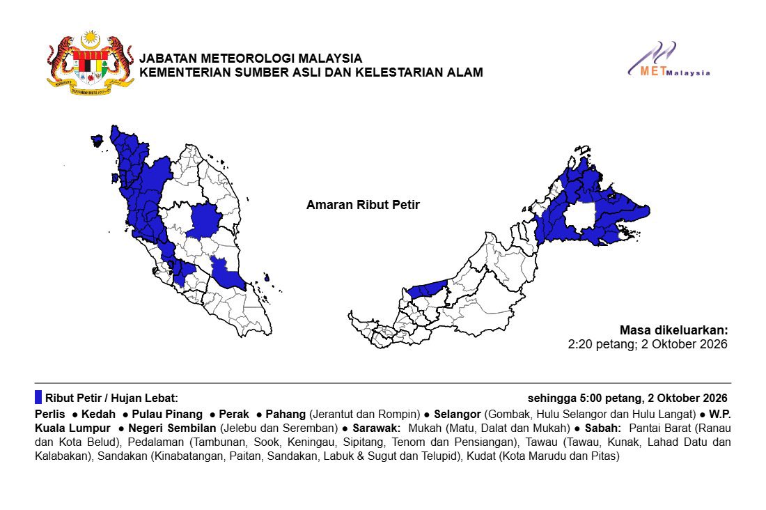 IzzraifHarz's tweet photo. Classic fasa peralihan monsun thunderstorm.

Land heats up, while the sea breeze brings in moisture. Warm, moist air rises and forms clouds. If the atmosphere is unstable enough, they grow into thunderstorms with lightning &amp; heavy rain.

That’s what we’re seeing. Take care!! ⛈️ https://t.co/U3XBbU8OkK