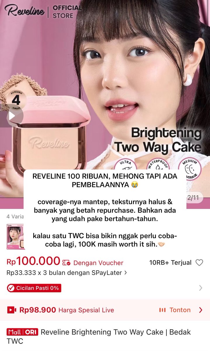 fellwya's tweet photo. in this economy gue cuma percaya sama makeup yg mau kerja rodi 😭

two way cake: bisa dipake sendiri, bisa jadi base. ada yg ramah di kantong, ada yg lumayan nguras dompet tapi worth it kalo emang bakal dipake terus. yg penting jangan mahal cuma buat jadi pajangan 🤝 https://t.co/hBWNcwaxM7